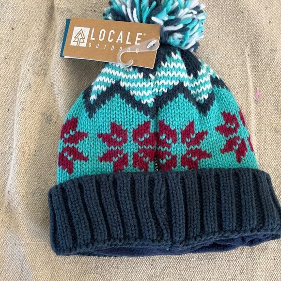 Locale Outdoor Unisex Fair Isle Lart Knit Teal/Fuschia/Navy Winter Stocking Hat - Picture 3 of 7